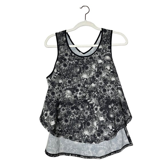 Lululemon Run Split Singlet Tank Top Size 8 Flowabunga Black Angel Wing Black - Picture 2 of 6